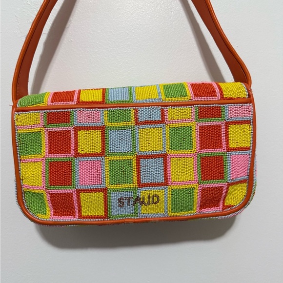 STAUD Staud Tommy “Multicoloured” Check Geometric-Print Beaded Bag - Picture 8 of 8